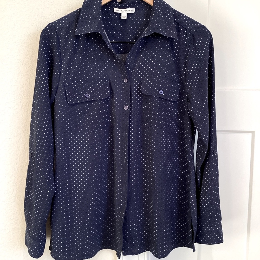 Women’s Notations Long-Sleeve Collared Button-Up Shirt Blouse Polka Dot